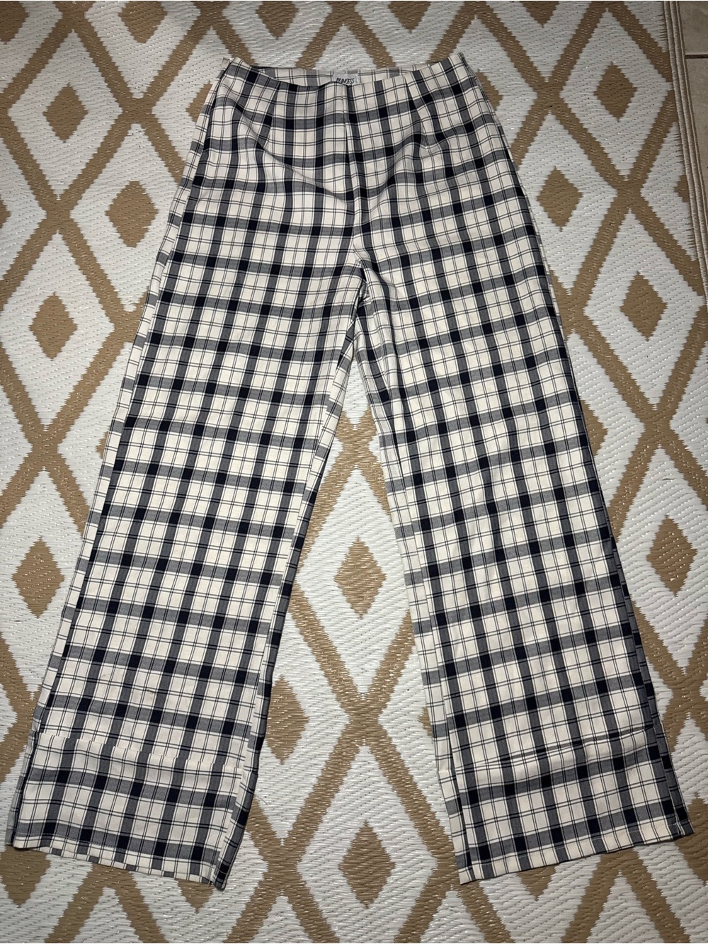 Princess Polly Black & Cream Plaid Wide-Leg Jeans